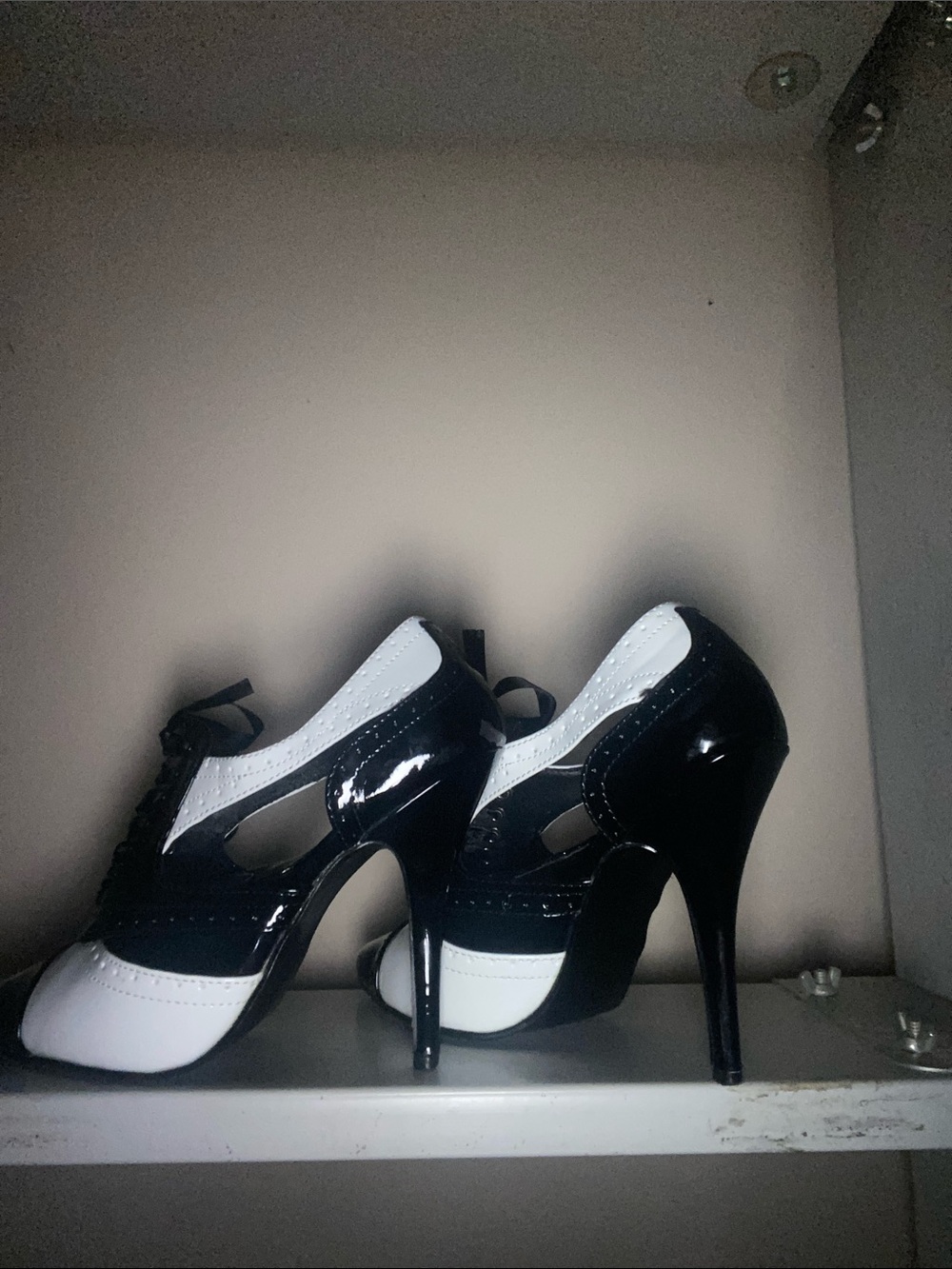 Pleaser Black and White Patent Cutout Stiletto Heels